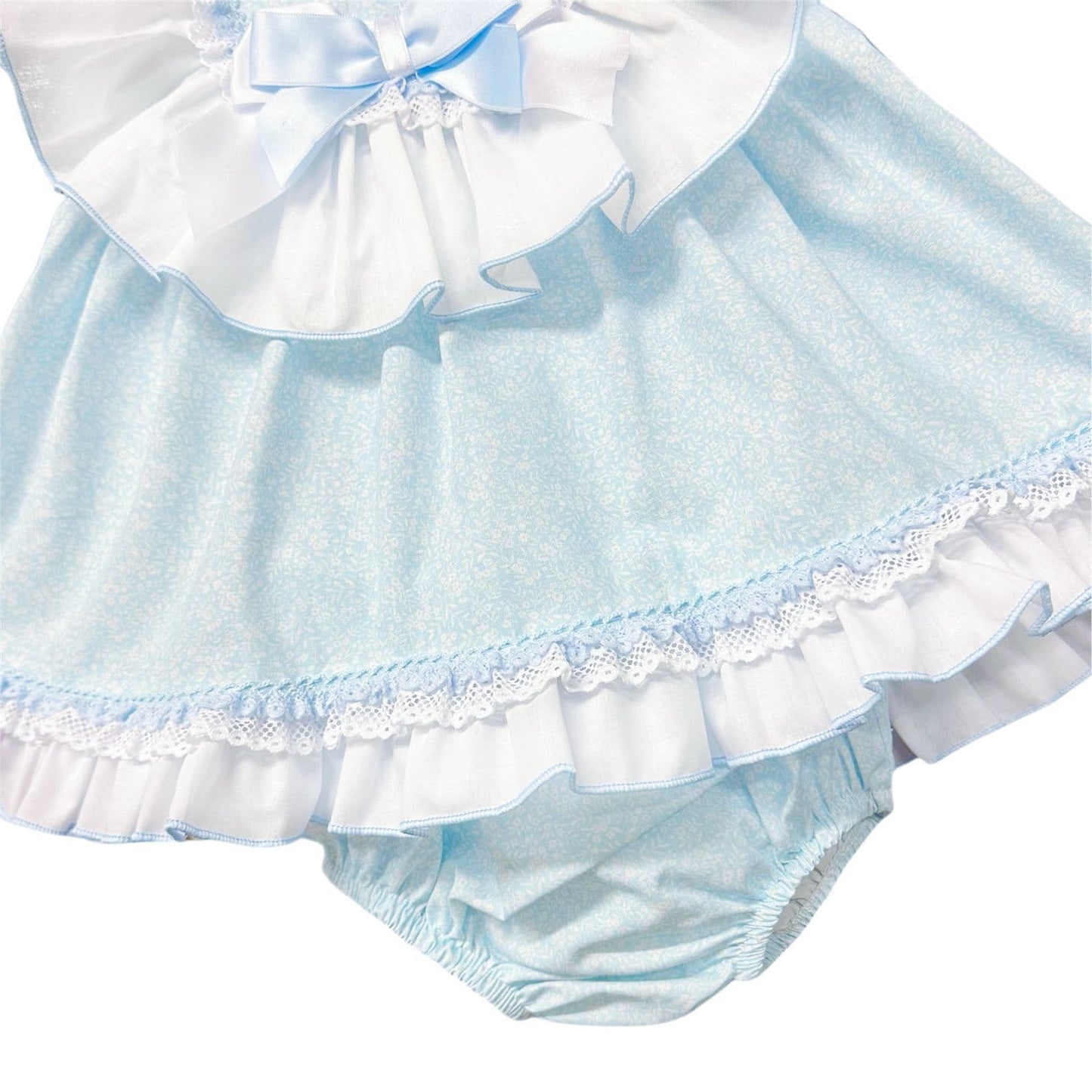 *SALE* Baby Girl Blue Floral Big Collar Puff Dress with Pants "MYD2433B"