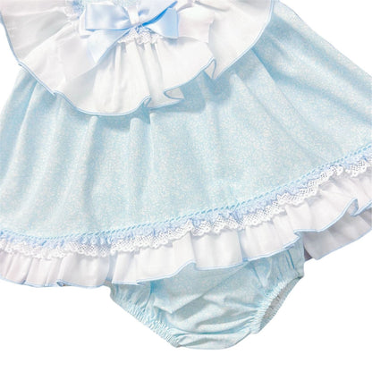 *SALE* Baby Girl Blue Floral Big Collar Puff Dress with Pants "MYD2433B"