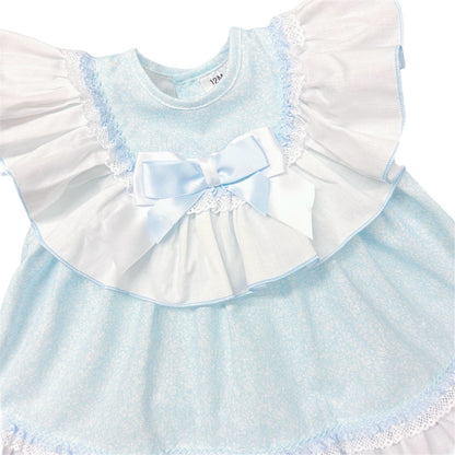 *SALE* Baby Girl Blue Floral Big Collar Puff Dress with Pants "MYD2433B"