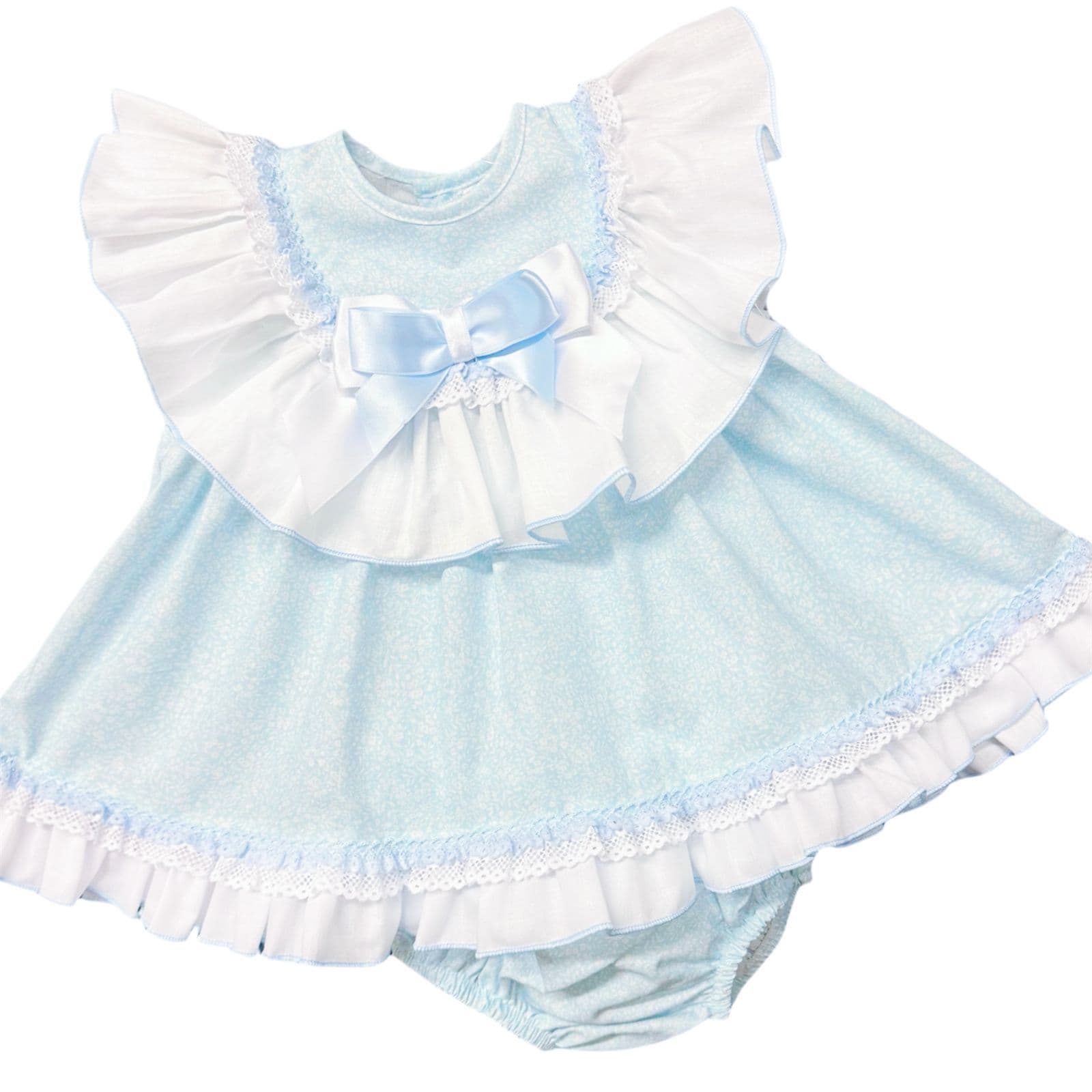 *SALE* Baby Girl Blue Floral Big Collar Puff Dress with Pants "MYD2433B"