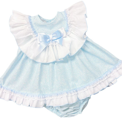 *SALE* Baby Girl Blue Floral Big Collar Puff Dress with Pants "MYD2433B"