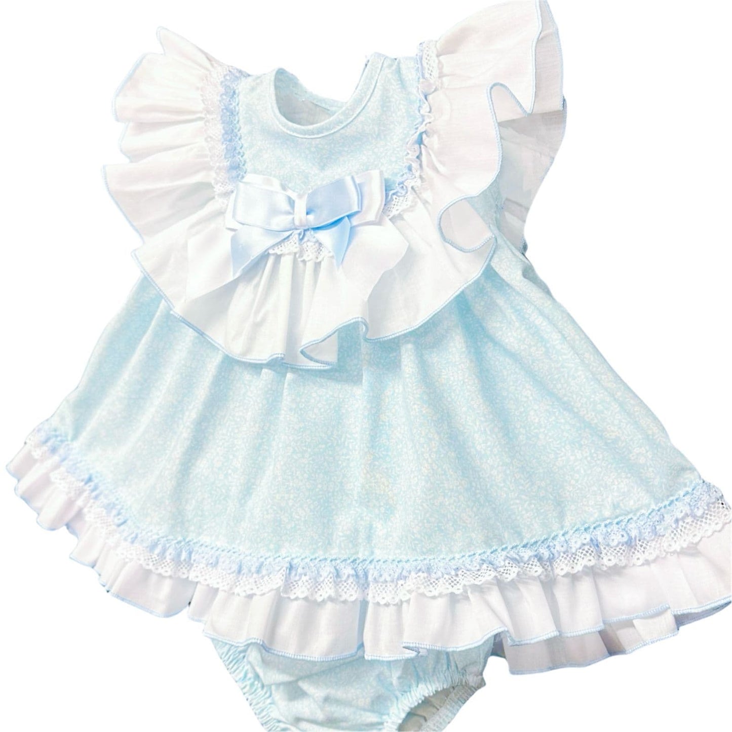 *SALE* Baby Girl Blue Floral Big Collar Puff Dress with Pants "MYD2433B"