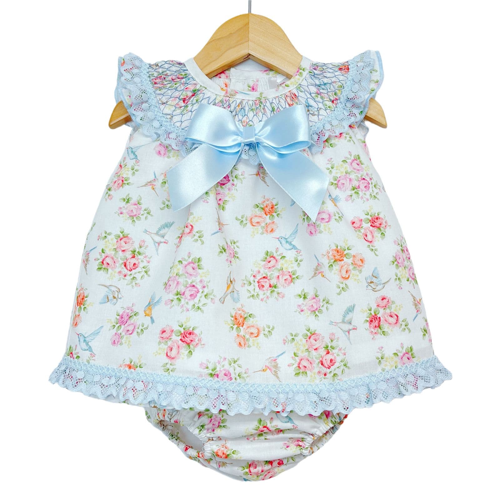*SALE* Baby Girl Blue Floral Dress Smocked Collar with Pants "MYD2217 B"