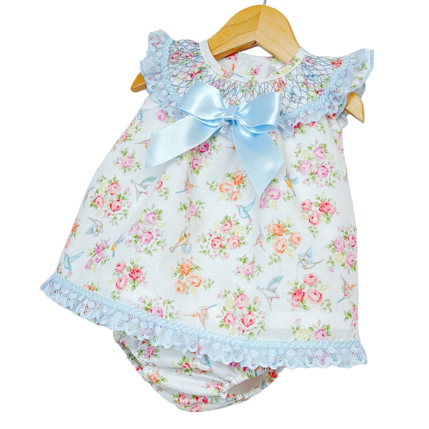 *SALE* Baby Girl Blue Floral Dress Smocked Collar with Pants "MYD2217 B"