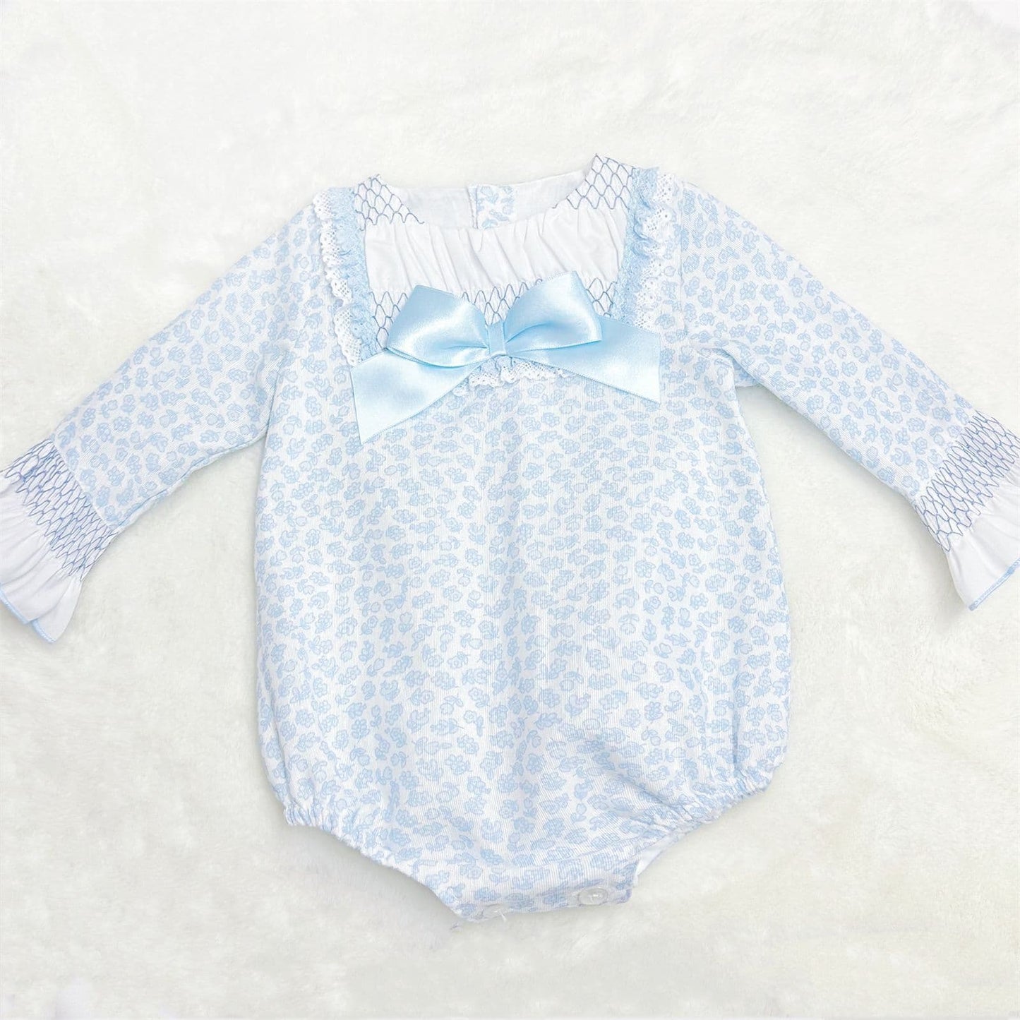 *SALE* Baby Girl Blue Floral Smocked Romper "MYDC2453"