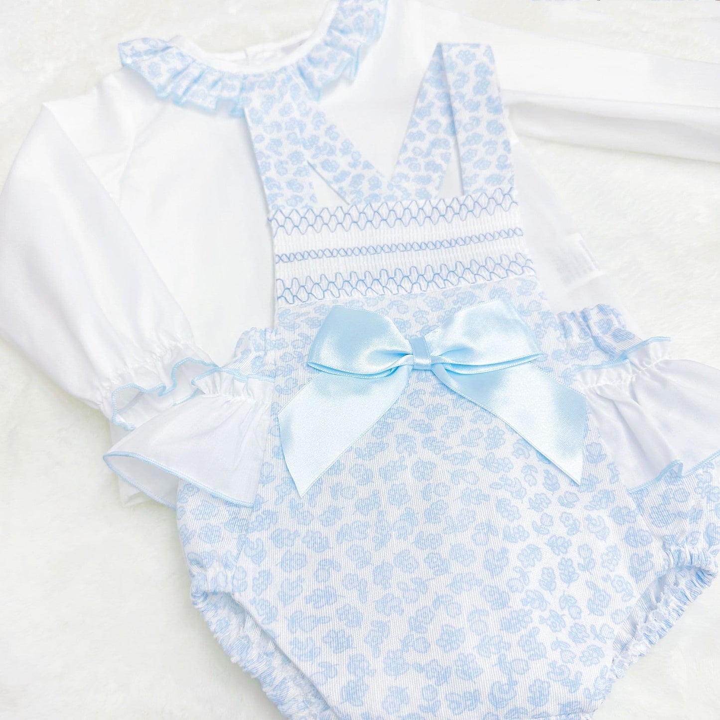 *SALE* Baby Girl Blue Floral Smocked Romper with Shirt "MYDB2477B"