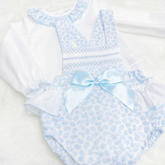 *SALE* Baby Girl Blue Floral Smocked Romper with Shirt "MYDB2477B"
