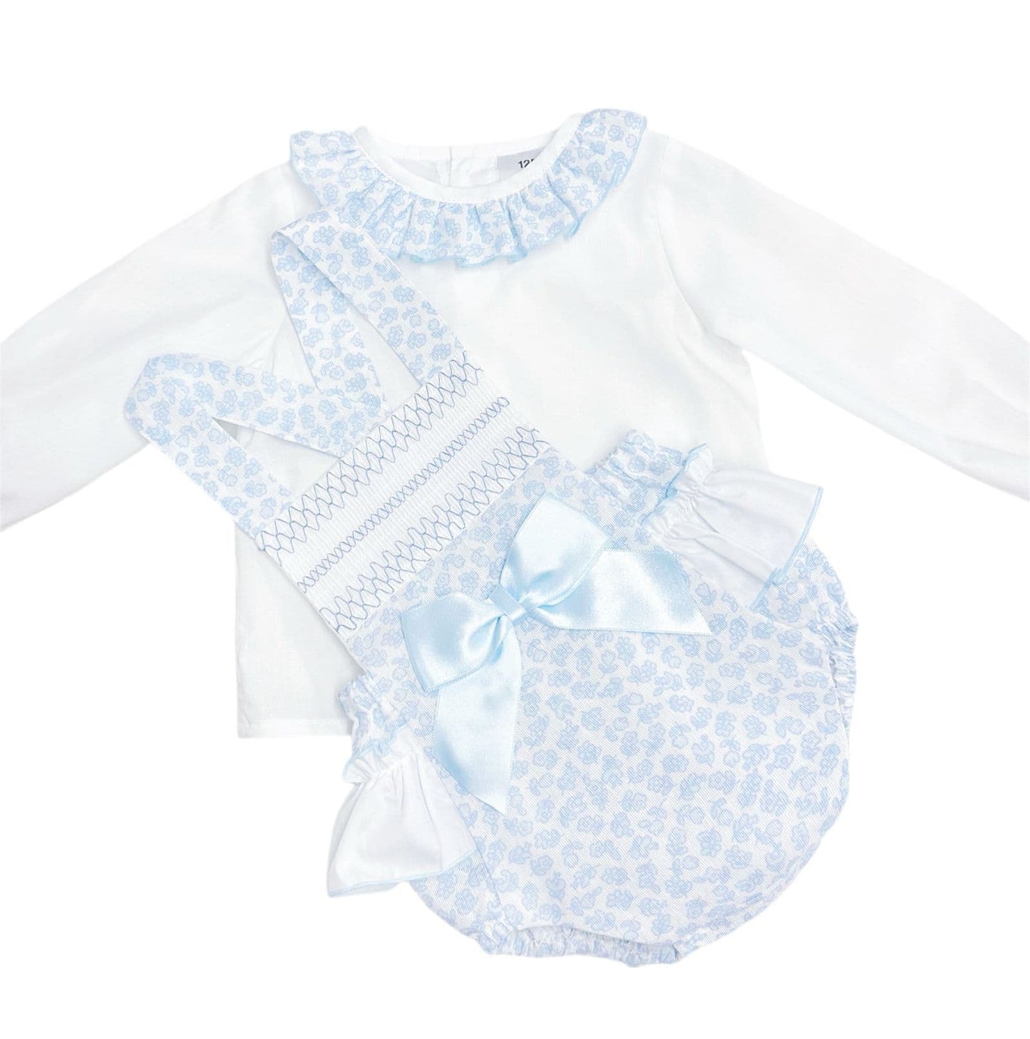 *SALE* Baby Girl Blue Floral Smocked Romper with Shirt "MYDB2477B"