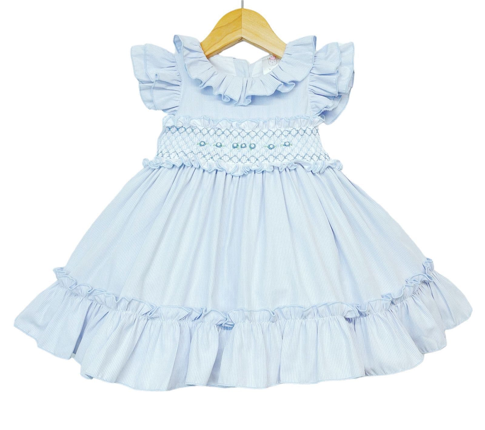 *SALE* Baby Girl Blue Hand Smocked Puff Ball Dress "2512 Blue"