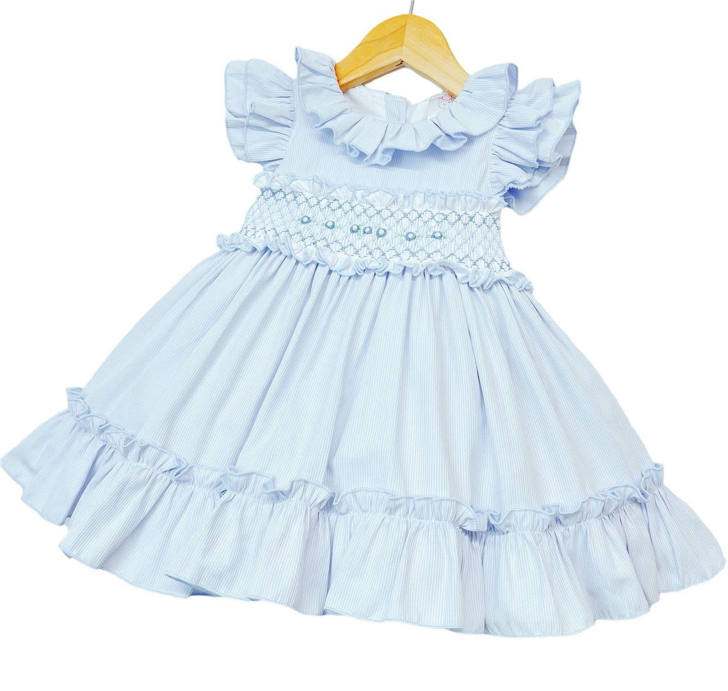 *SALE* Baby Girl Blue Hand Smocked Puff Ball Dress "2512 Blue"