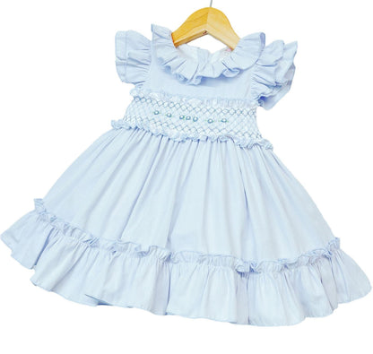 *SALE* Baby Girl Blue Hand Smocked Puff Ball Dress "2512 Blue"