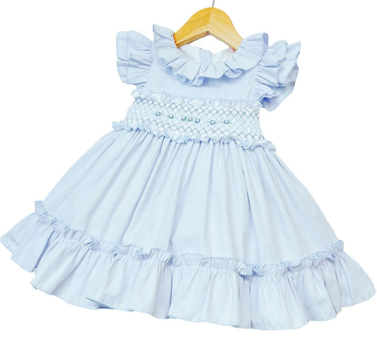 *SALE* Baby Girl Blue Hand Smocked Puff Ball Dress "2512 Blue"