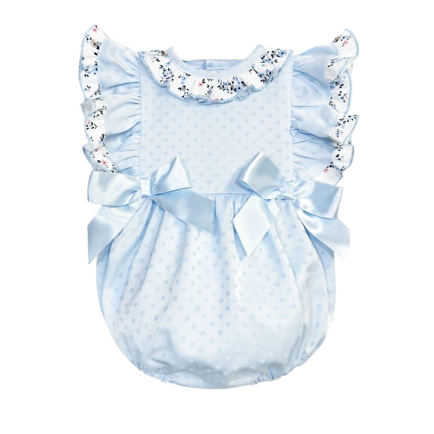 *SALE* Baby Girl Blue Jacquard Frilly Shoulder Romper "MYD2420B"