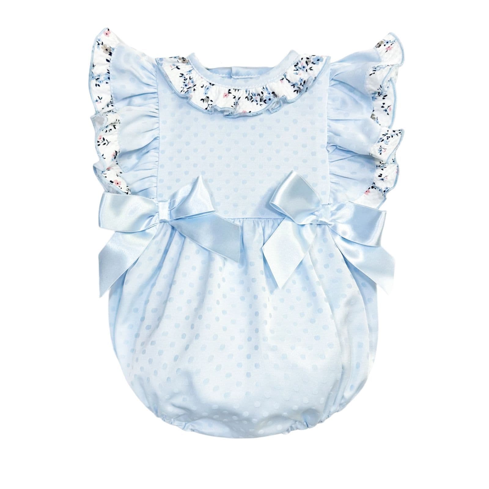 *SALE* Baby Girl Blue Jacquard Frilly Shoulder Romper "MYD2420B"