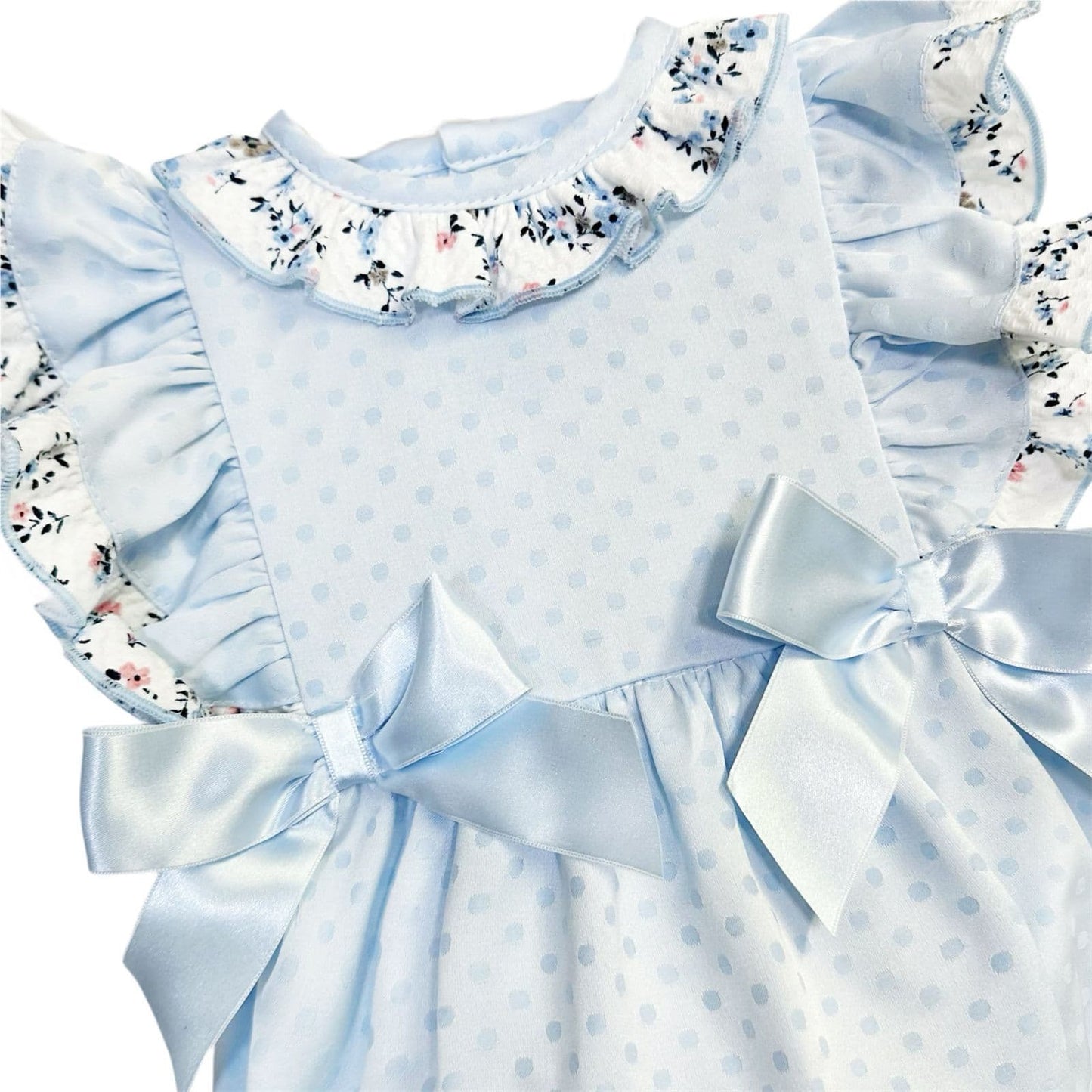*SALE* Baby Girl Blue Jacquard Frilly Shoulder Romper "MYD2420B"