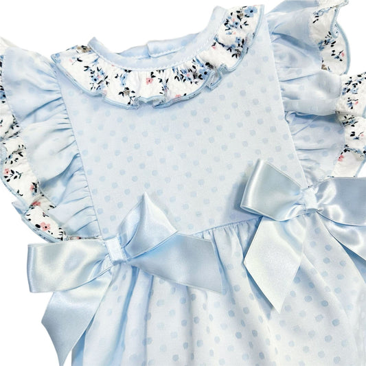 *SALE* Baby Girl Blue Jacquard Frilly Shoulder Romper "MYD2420B"