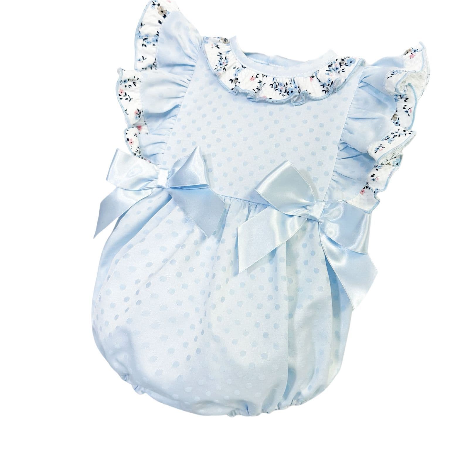 *SALE* Baby Girl Blue Jacquard Frilly Shoulder Romper "MYD2420B"