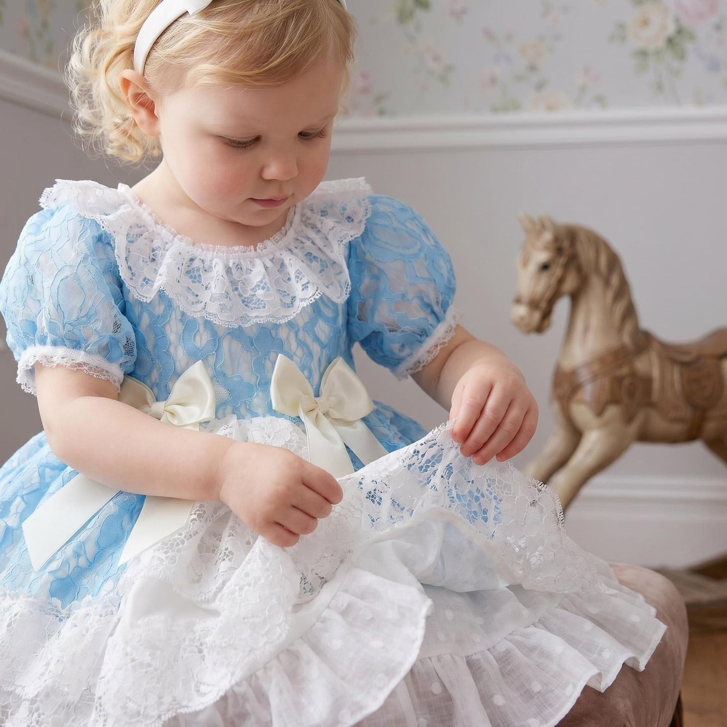 *SALE* Baby Girl Blue Lace Puff Ball Dress "2409 Blue"