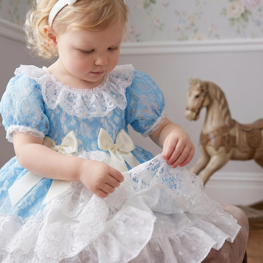 *SALE* Baby Girl Blue Lace Puff Ball Dress "2409 Blue"