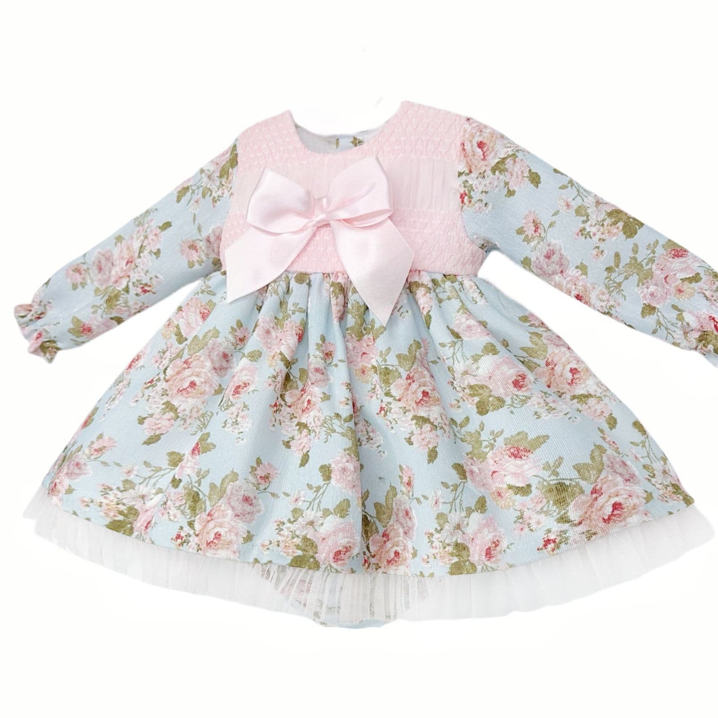 *SALE* Baby Girl Blue Pink Floral Smocked Dress with Pants "MYDB2461"