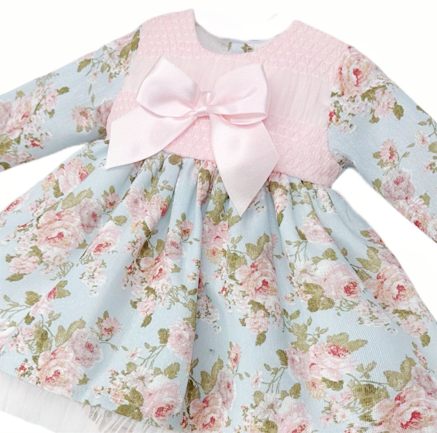 *SALE* Baby Girl Blue Pink Floral Smocked Dress with Pants "MYDB2461"