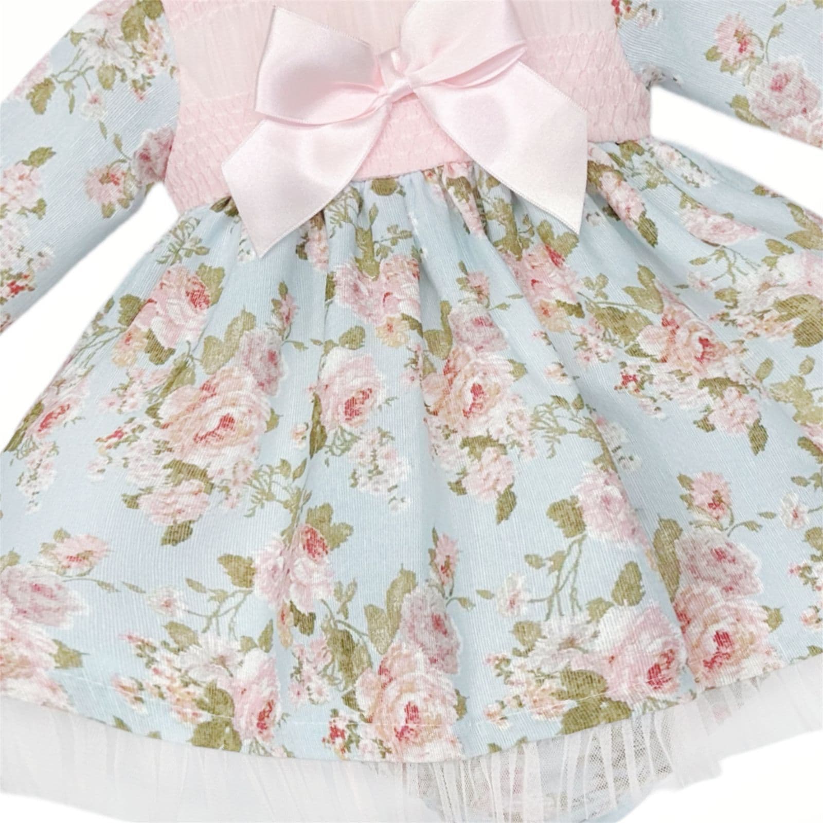 *SALE* Baby Girl Blue Pink Floral Smocked Dress with Pants "MYDB2461"