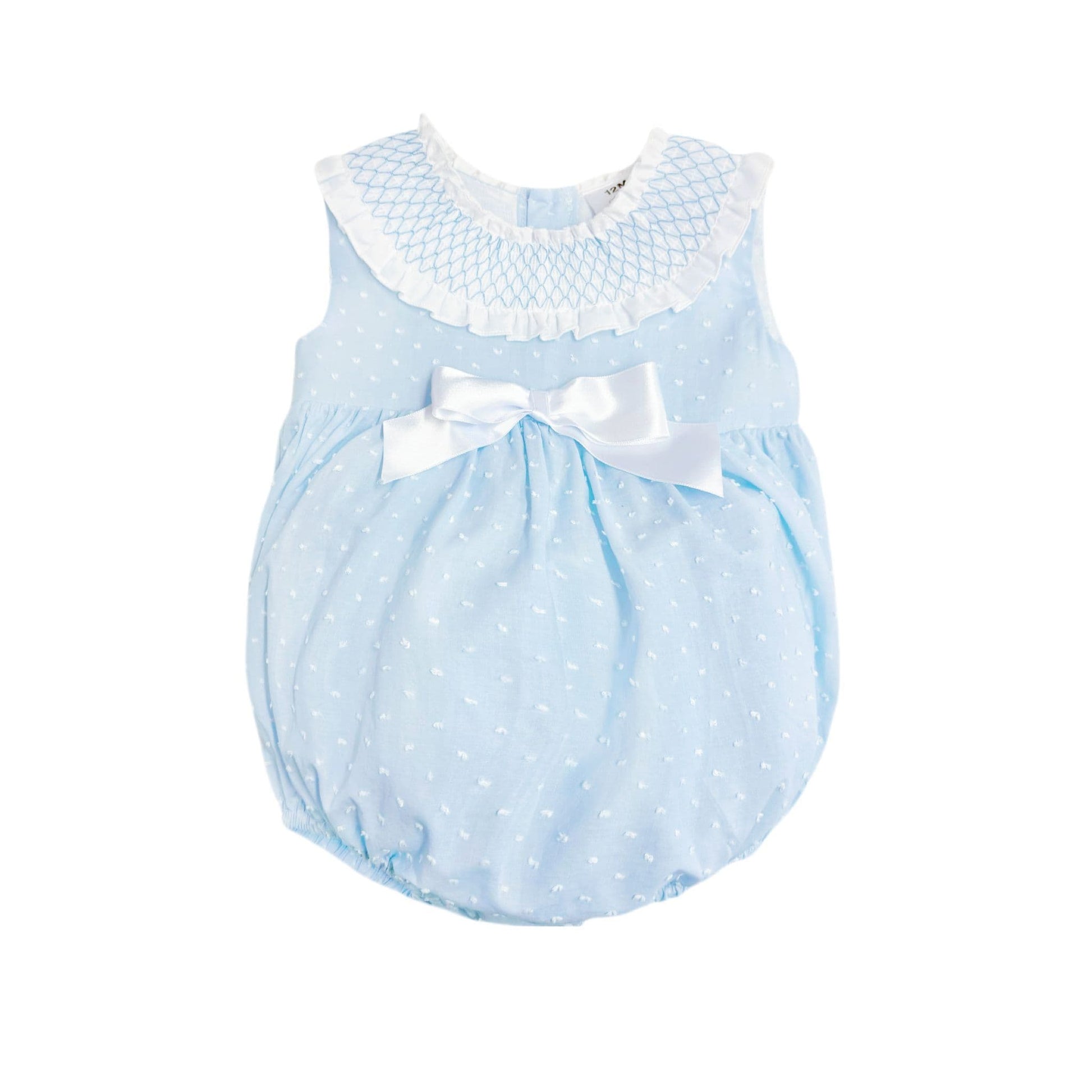*SALE* Baby Girl Blue Plumetis Smocked Romper "MYD2417B"