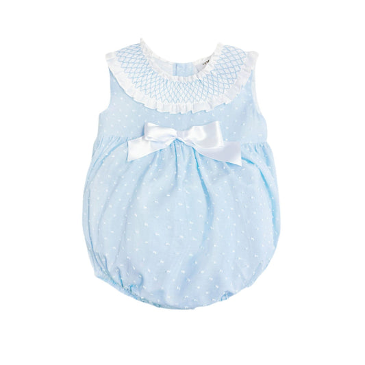 *SALE* Baby Girl Blue Plumetis Smocked Romper "MYD2417B"