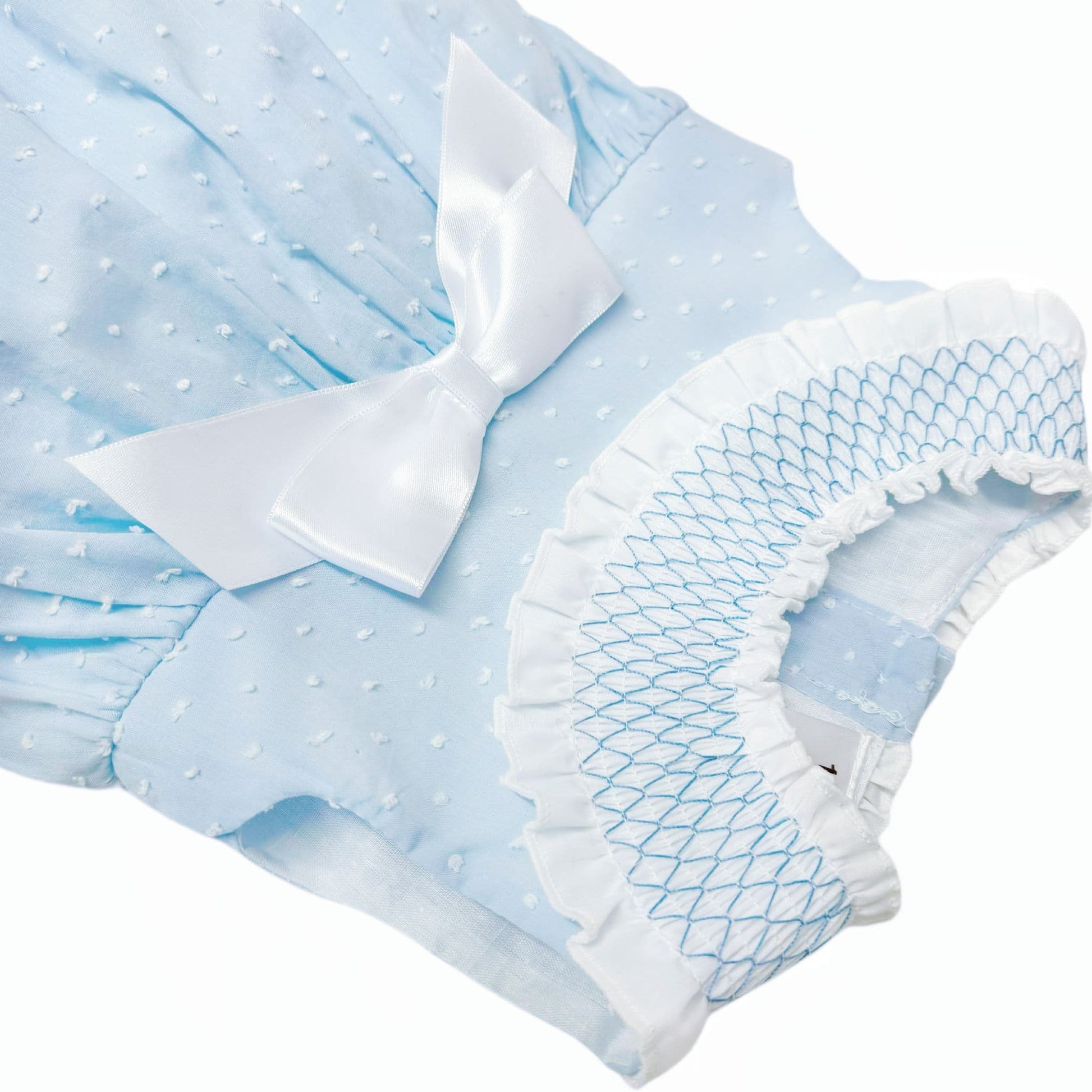 *SALE* Baby Girl Blue Plumetis Smocked Romper "MYD2417B"