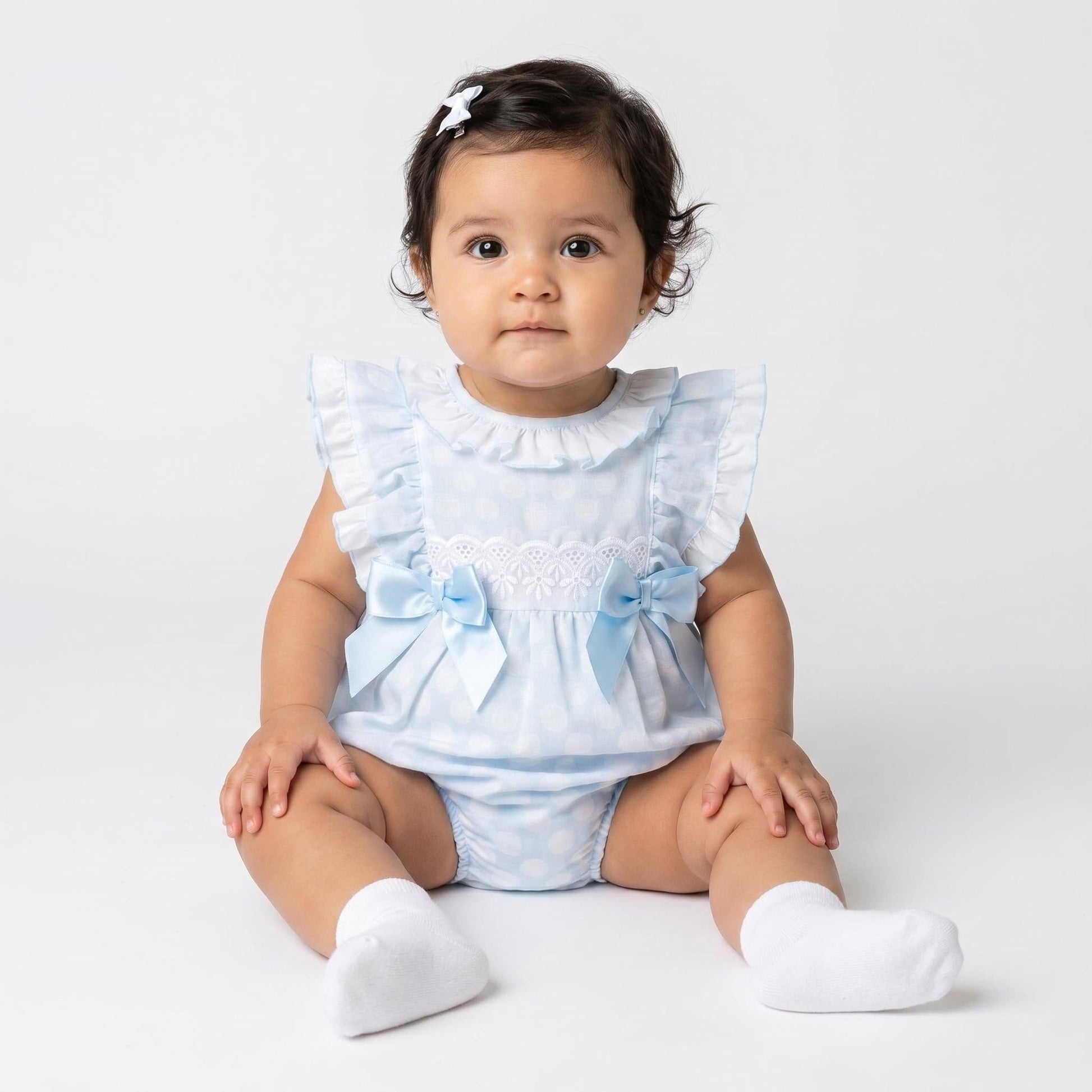 *SALE* Baby Girl Blue Sheer Frilly Shoulder Romper "MYD25031"