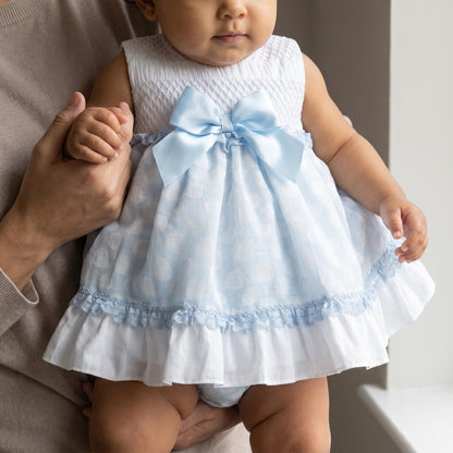 *SALE* Baby Girl Blue Sheer Smocked Puff Dress with Pants "MYD25033"