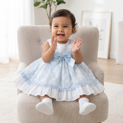 *SALE* Baby Girl Blue Sheer Smocked Puff Dress with Pants "MYD25033"
