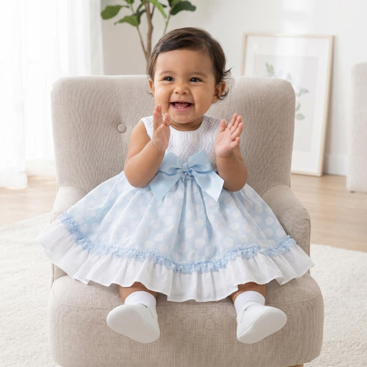 *SALE* Baby Girl Blue Sheer Smocked Puff Dress with Pants "MYD25033"