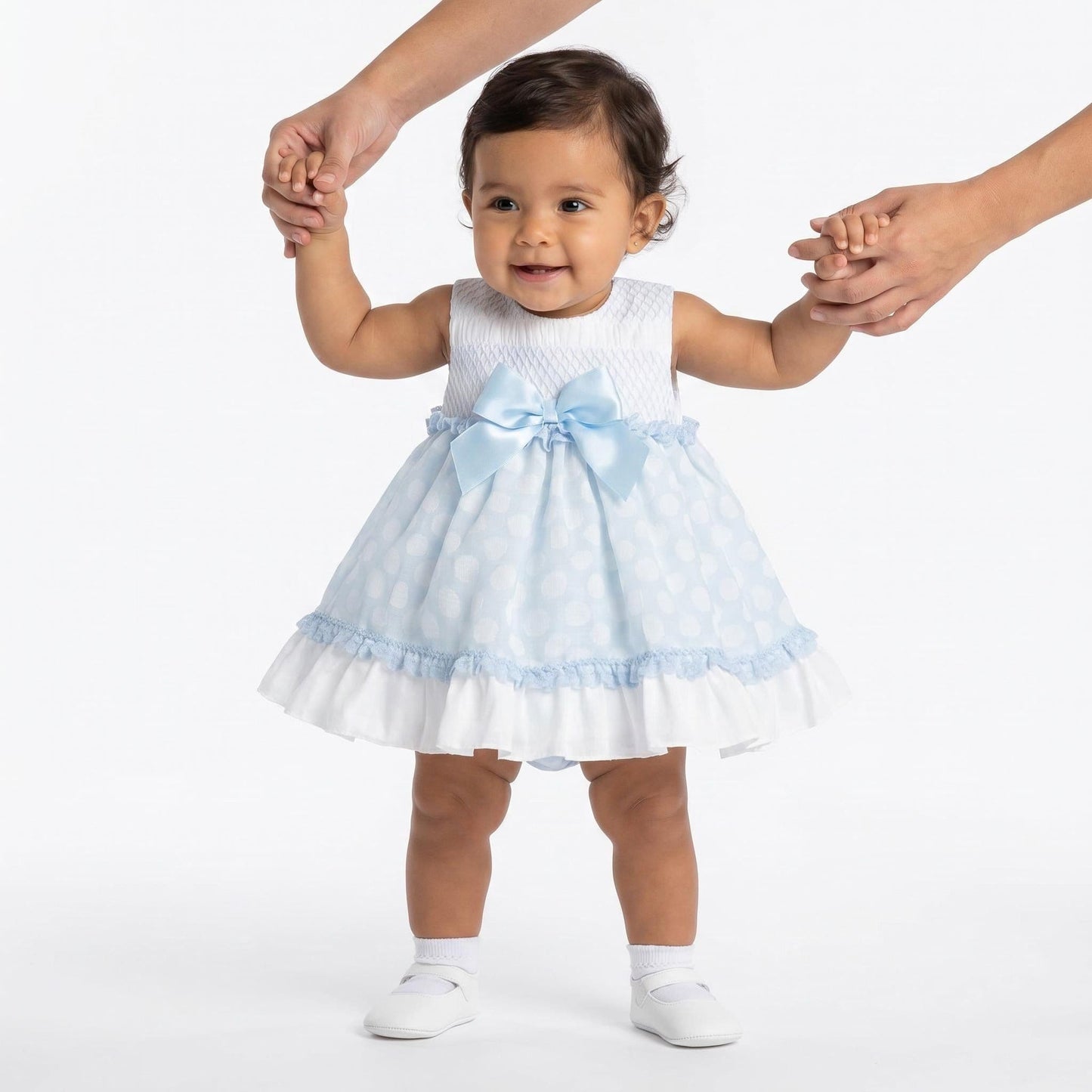 *SALE* Baby Girl Blue Sheer Smocked Puff Dress with Pants "MYD25033"