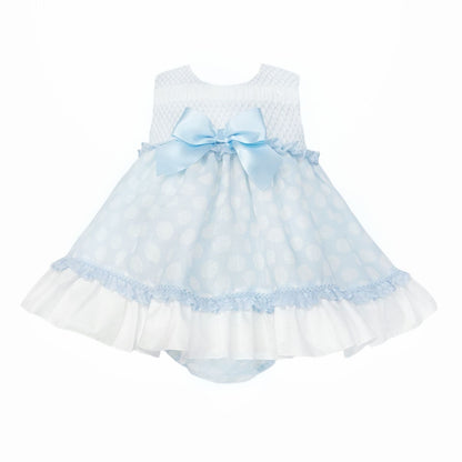 *SALE* Baby Girl Blue Sheer Smocked Puff Dress with Pants "MYD25033"