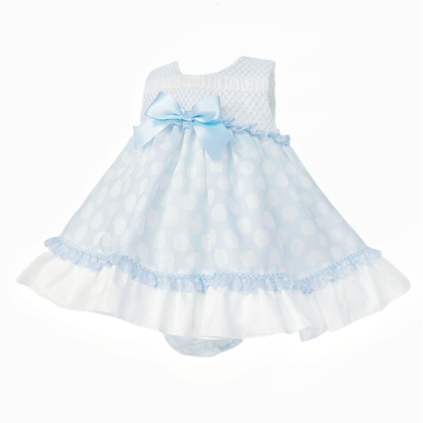 *SALE* Baby Girl Blue Sheer Smocked Puff Dress with Pants "MYD25033"