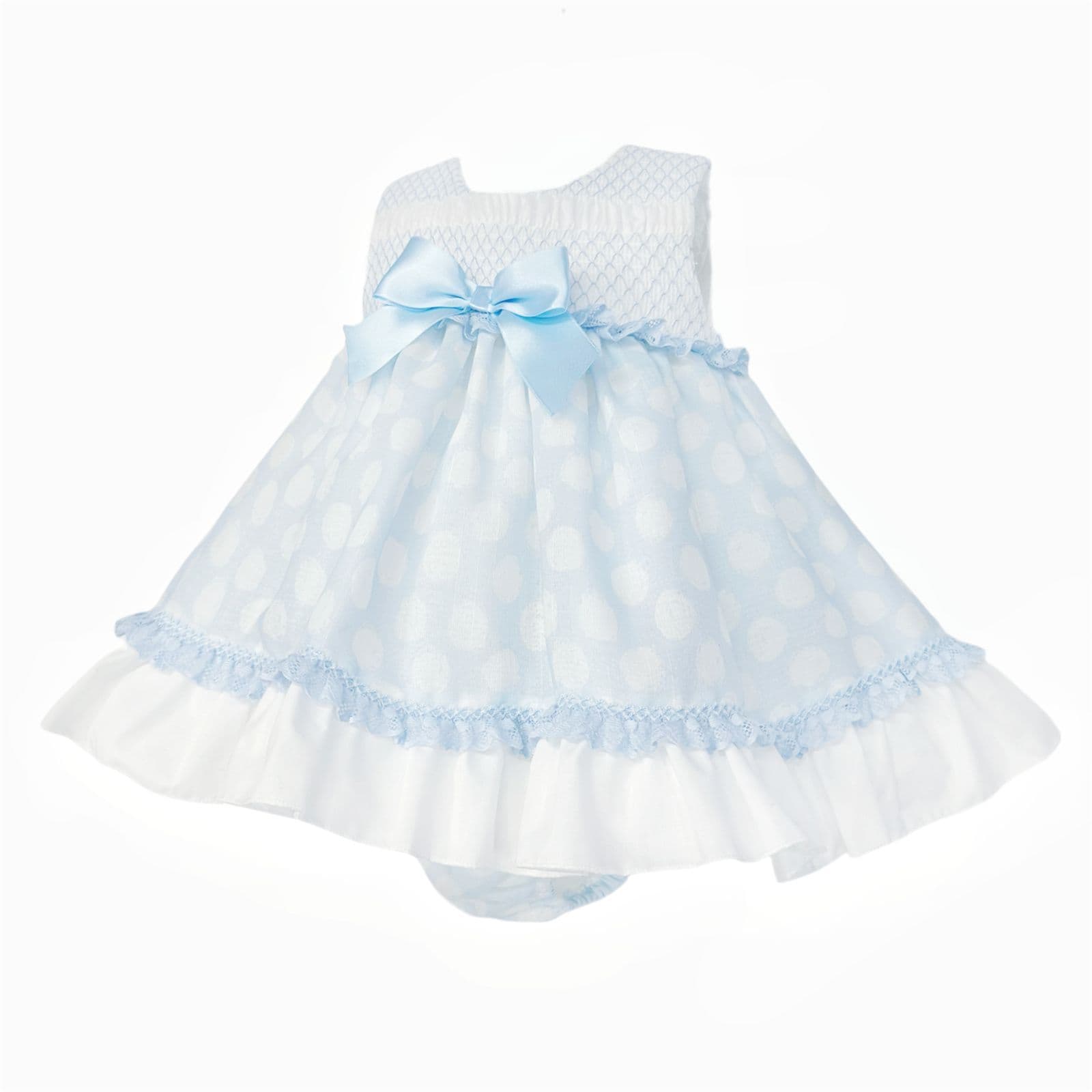 *SALE* Baby Girl Blue Sheer Smocked Puff Dress with Pants "MYD25033"