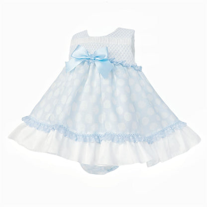 *SALE* Baby Girl Blue Sheer Smocked Puff Dress with Pants "MYD25033"