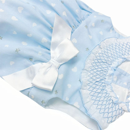 *SALE* Baby Girl Blue Smocked Collar Romper "MYD2419"