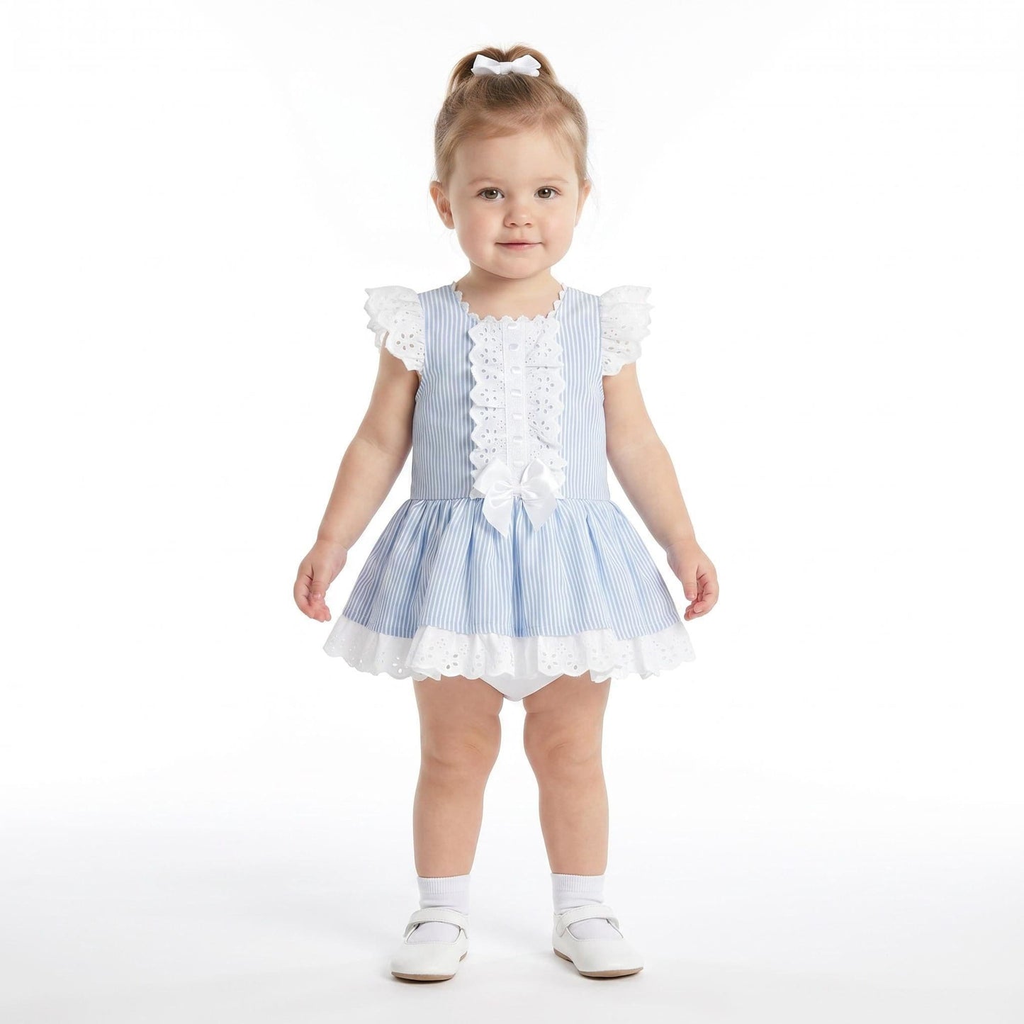 *SALE* Baby Girl Blue Stripe Drop Waist Puff Dress "2004 Blue"