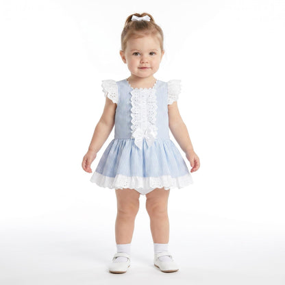 *SALE* Baby Girl Blue Stripe Drop Waist Puff Dress "2004 Blue"