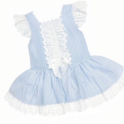 *SALE* Baby Girl Blue Stripe Drop Waist Puff Dress "2004 Blue"