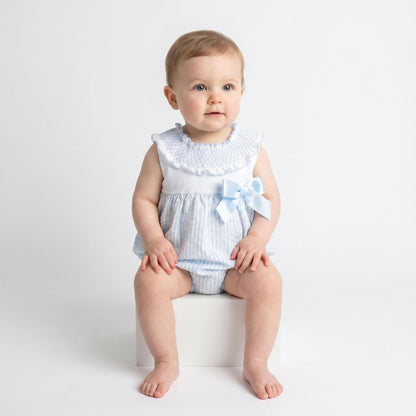 *SALE* Baby Girl Blue Stripe Smocked Collar Romper "MYD2413"