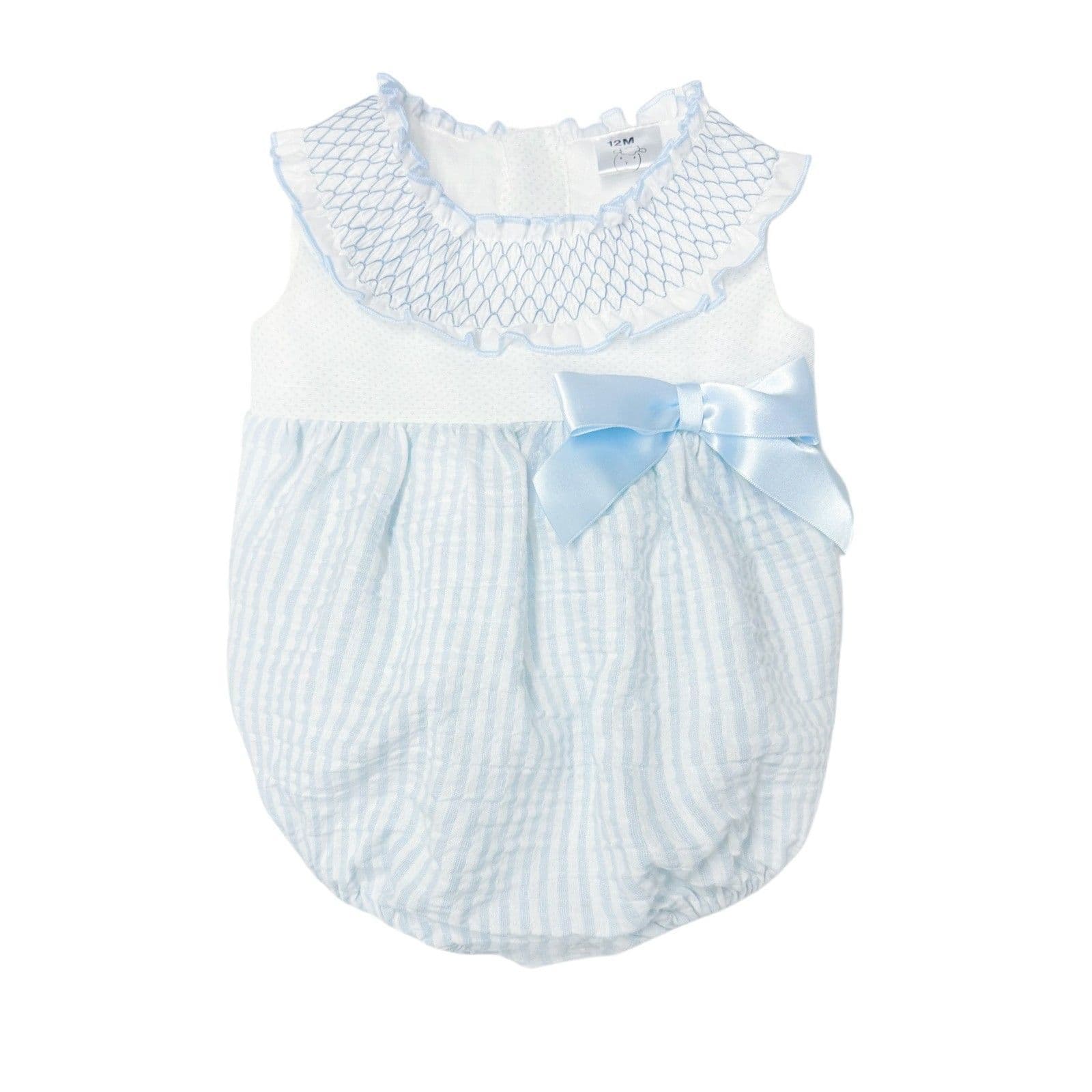 *SALE* Baby Girl Blue Stripe Smocked Collar Romper "MYD2413"