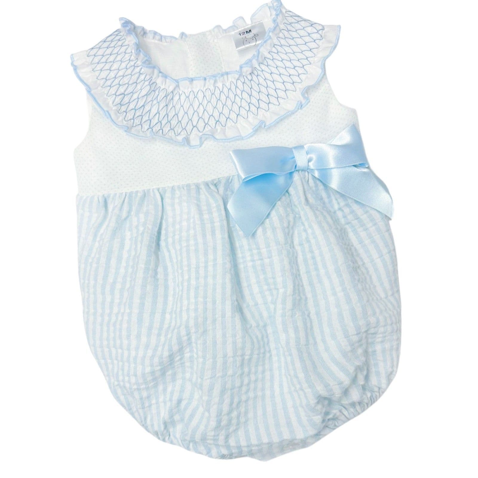 *SALE* Baby Girl Blue Stripe Smocked Collar Romper "MYD2413"