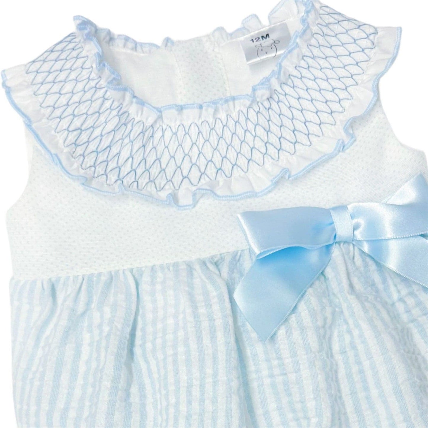 *SALE* Baby Girl Blue Stripe Smocked Collar Romper "MYD2413"