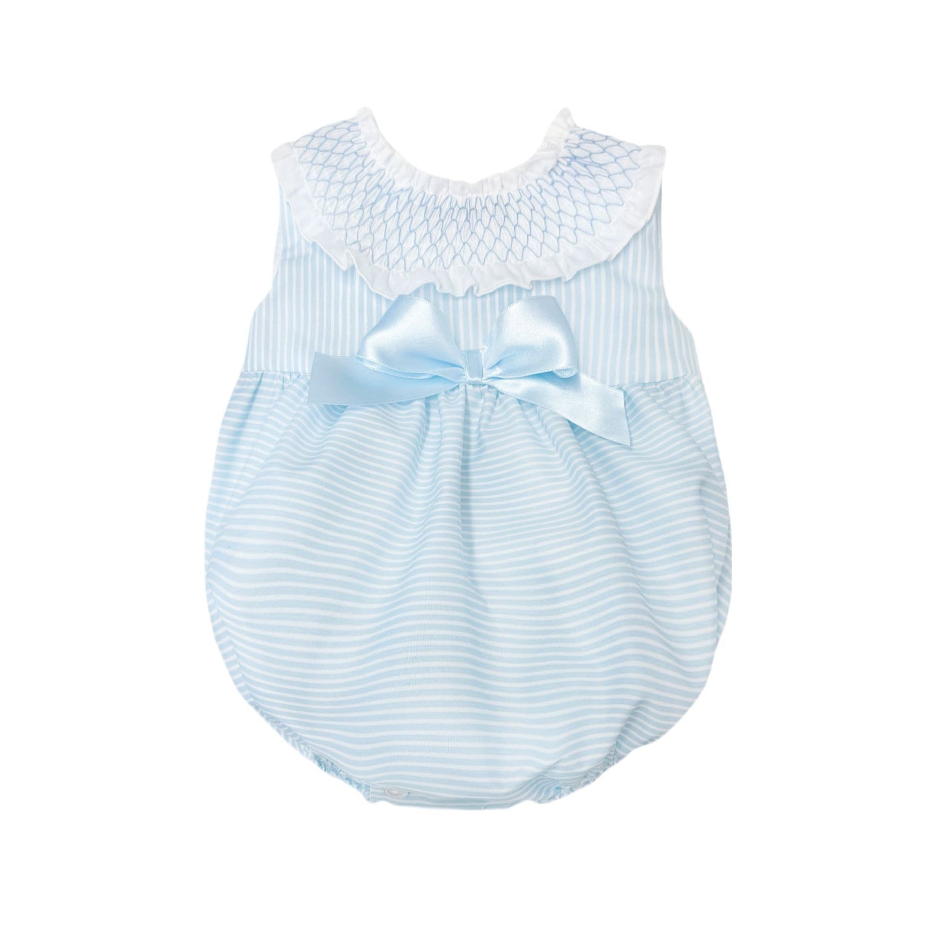 *SALE* Baby Girl Blue Stripes Smocked Collar Romper "MYD2481"