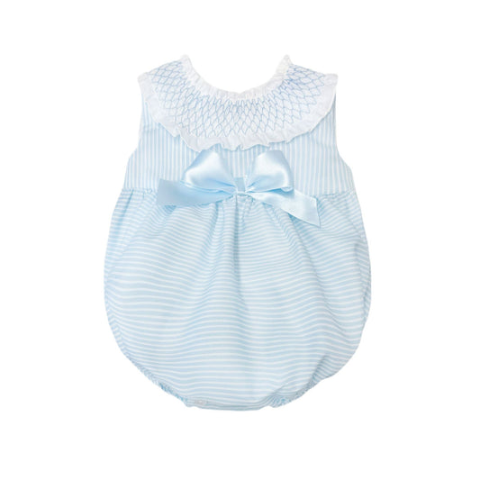 *SALE* Baby Girl Blue Stripes Smocked Collar Romper "MYD2481"