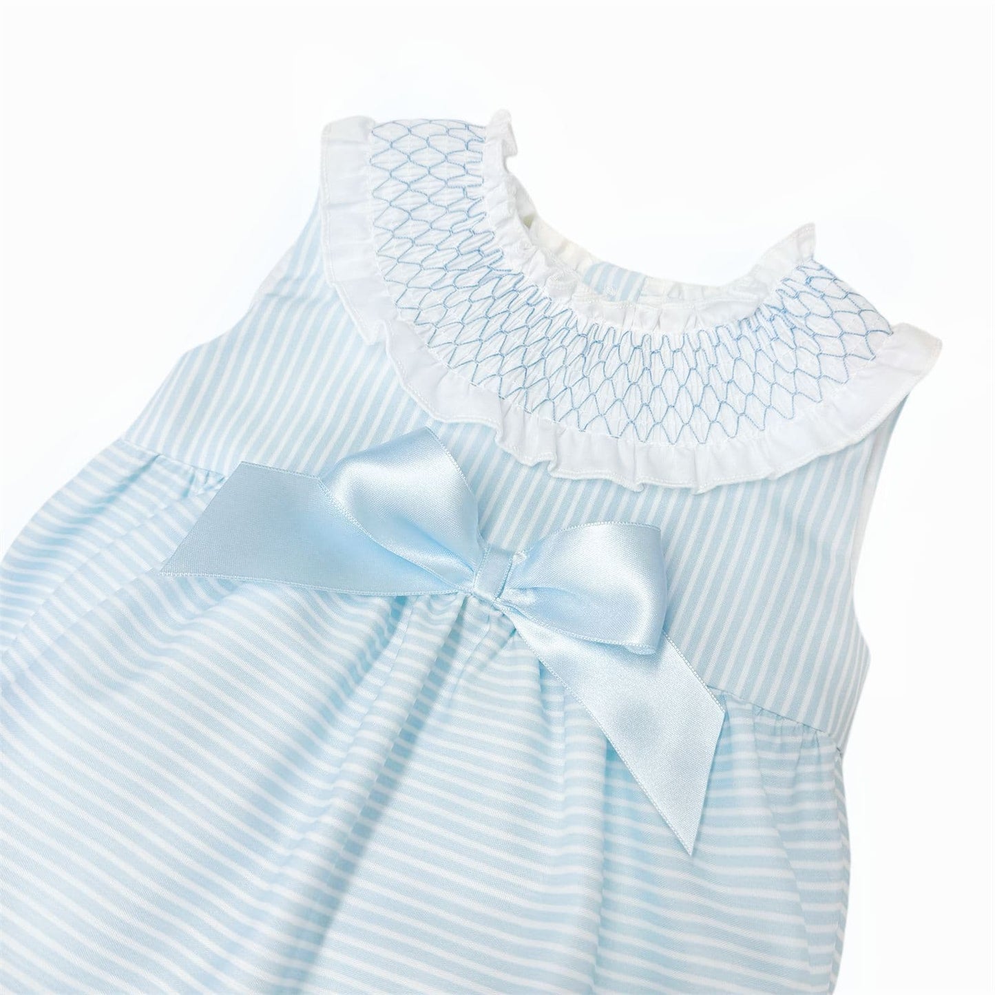 *SALE* Baby Girl Blue Stripes Smocked Collar Romper "MYD2481"