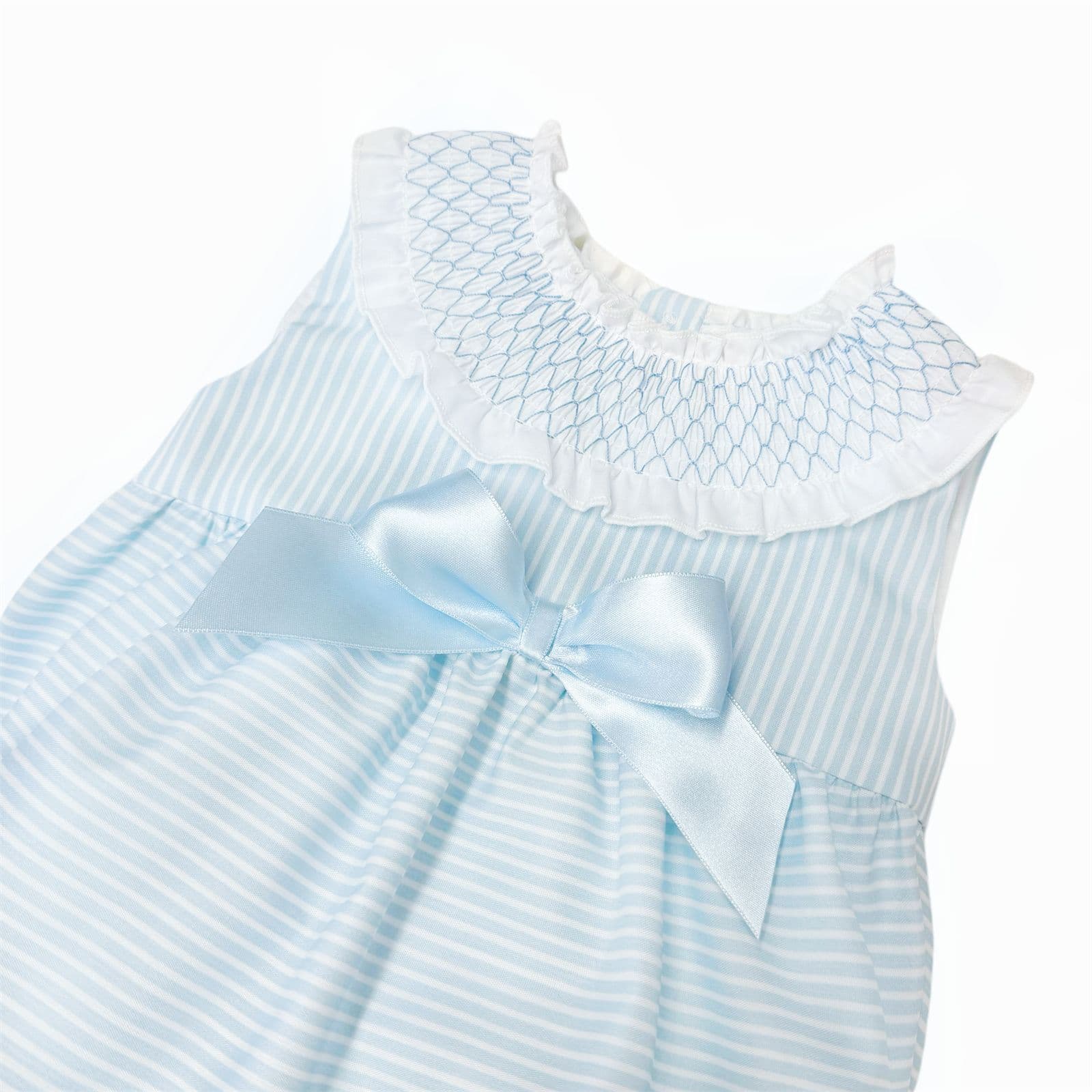 *SALE* Baby Girl Blue Stripes Smocked Collar Romper "MYD2481"